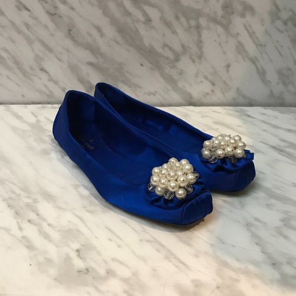 Kate Spade Fanna Satin Ballet Flats Blue Size 7 - Picture 1 of 7